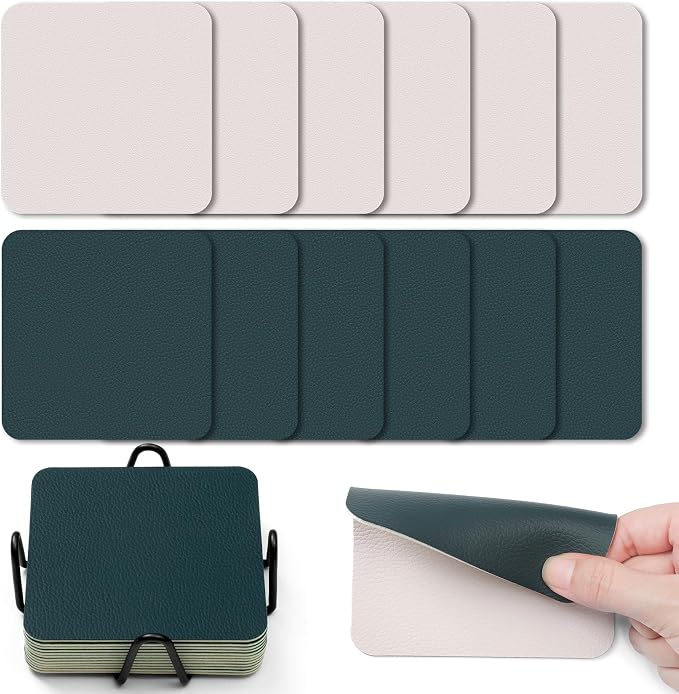 Myir JUN Coasters Glass Coasters Set of 12 4 inch Double Sided Faux Leather by MyirJUN