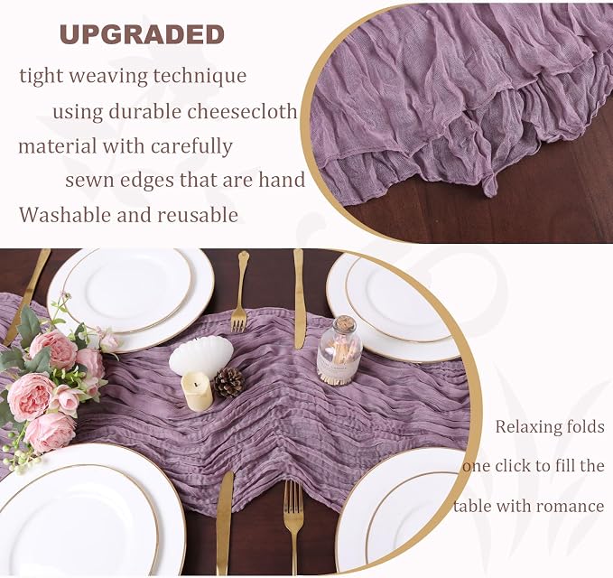 Purple Cheesecloth Table Runner 13.3FT Long Boho Gauze Sheer Fabric Table - Image 5