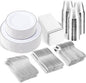 SUT 350 Piece Silver and White Plastic Dinnerware Set by SeeYouTomorrow
