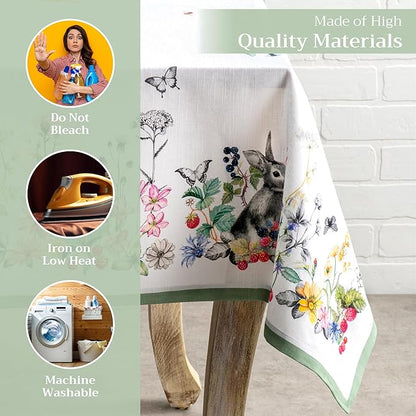 Maison d' Hermine Table Cloth Rectangle Table 100% Cotton 60 x 108 Inches Tablecloth Reusable Decorative for Dining Room Farmhouse Home Valentines Day Decorations Spring Summer - Printemps