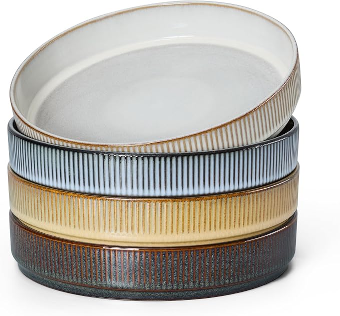 E-far Pasta Bowls Set of 4, 35oz Large Salad Bowl Plate by E-far