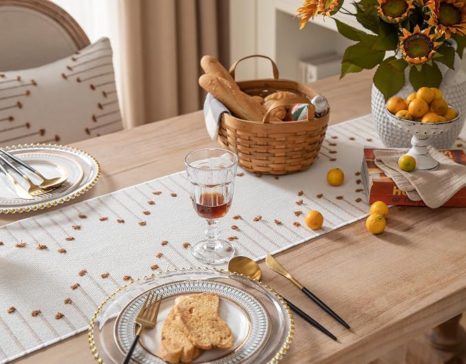 Boho Table Runner 13 x 72 Inch Long Natural Cotton Woven Runner - Image 3