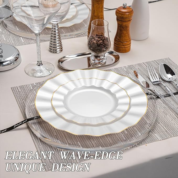 120PCS Pearl White Plastic Plates, Wavy Plates - Image 5