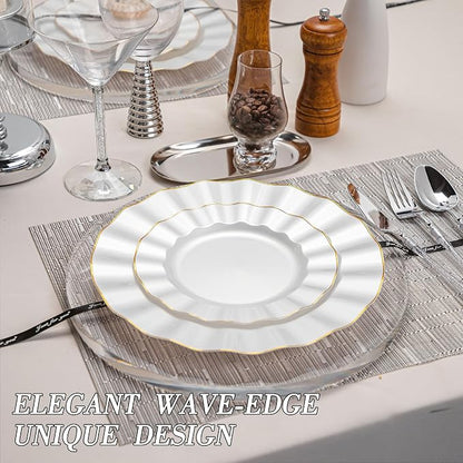 120PCS Pearl White Plastic Plates, Wavy Plates - Image 5