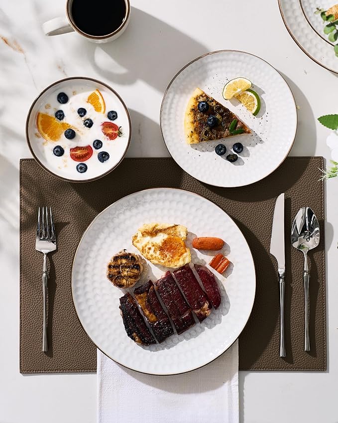 Famiware Ceramic Plates and Bowls Sets, Embossed Dishes Dinnerware - Image 4