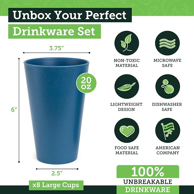 Grow Forward Premium Wheat Straw Cups - 20 oz Unbreakable BPA Free Hard Plastic - Image 3
