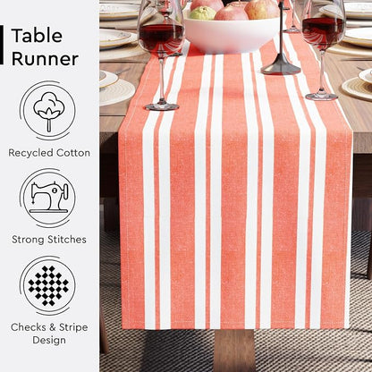 Encasa XO Table Runner, Woven Cotton Dining Runner 13"x94" Franca Orange Stripes - Image 3