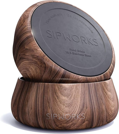Sipworks Stainless Steel Dog Bowl – 32oz Weighted Metal Food and Water Bowls for Dogs and Cats with Non-Slip Base - Pet Bowls for All Breeds Sizes for Travel & Outdoor Play - Mahogany