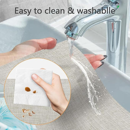 DACHUI Placemats Set of 6, Linen Look Woven Place Mats, Water Resistant, Heat Resistant, Washable, Durable Table Mats (Beige White)