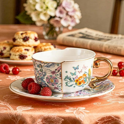 KAMMAK Tea Cups and Saucers Set of 2, Fine Bone China Coffee Cups, YX011 | - Image 3
