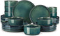 vancasso Starry Plates and Bowls Sets for 8, 24 Pieces Green Dinnerware Sets for Kitchen, Modern Stoneware Dishes Set, Dishwasher and Microwave Safe