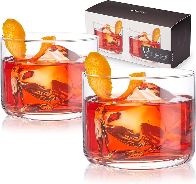 Viski Raye Crystal Negroni Glasses, Lowball Cocktail Glasses Premium Crystal by VISKI