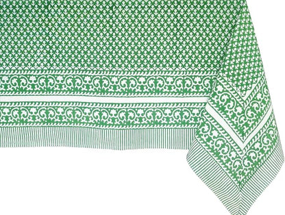 ATOSII Queen Green 100% Cotton Tablecloth, Handblock Print Rectangle Table Cover for Kitchen Dining I Tabletop Linen I Parties, Thanksgiving, Christmas, Wedding, Fall Table Cloth 60 X 108 Inches
