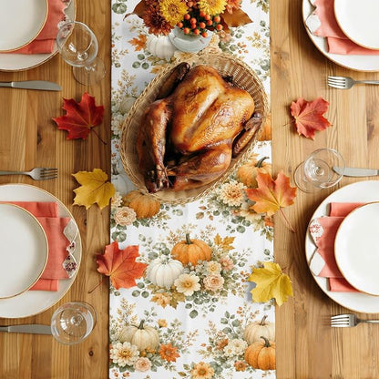 Thanksgiving Table Runner 72 Inches Long, Autumn Floral Leaves Kitchen Dining - Image 4