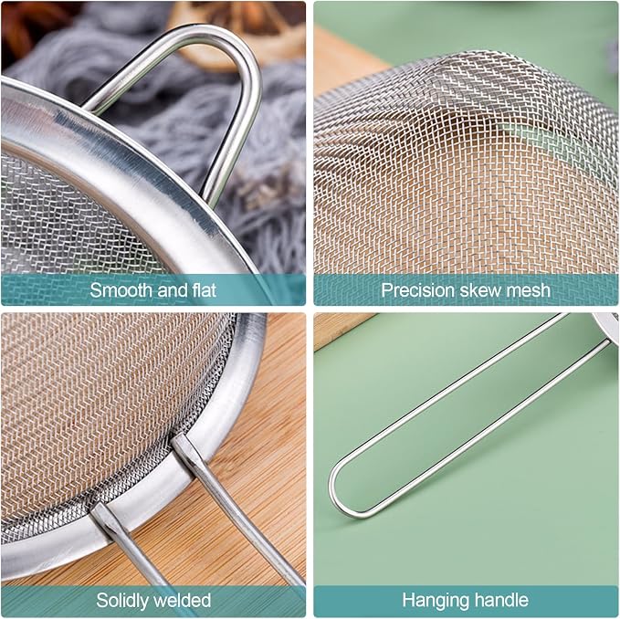 2 Pack Fine Mesh Strainer, Small Stainless Steel Sieves - Image 3