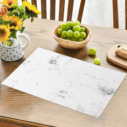 Marble Printed Placemats Set of 4 White Grey Elegant Marbling Place Mats Washable Rectangular Table Mats for Party Home Kitchen Restaurant Dining Table Decor 12x18 Inch