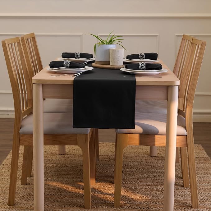 Encasa XO Table Runner, Cotton Canvas Dining Runner 13"x48" | Jet Black - Image 4