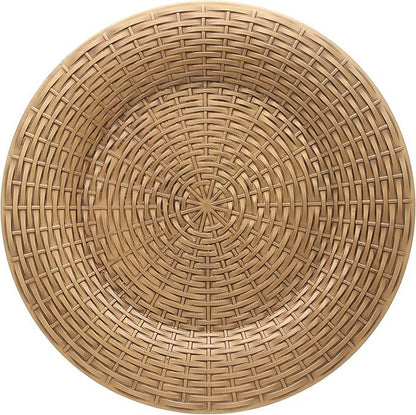 13 Inch Antique Gold Charger Plates Set of 6 Round Plastic Plates Matte Finish Faux Rattan Woven Texture Charger plates for Wedding Party Christmas (513)