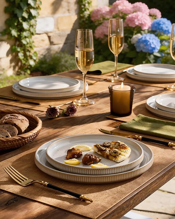 Ceramic Dinnerware Set for 4, 8-Piece Flat Dinner Plates and Salad Plates | - Image 3