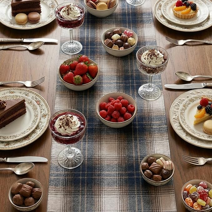 Artoid Mode Dark Blue Brown Farmhouse Plaid Table Runner, Winter Rustic Holiday - Image 4