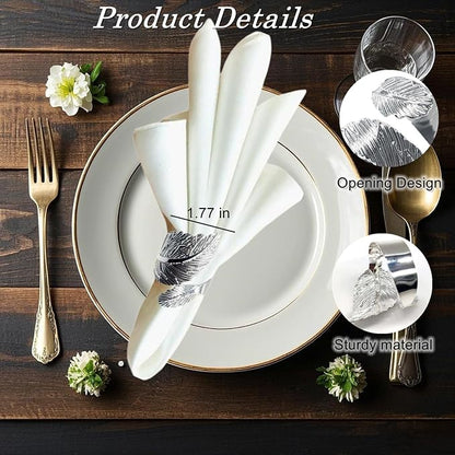 Silver Napkin Rings Set of 12, Shiny Metal Leaf Napkin Ring Silver Napkin Holder - Image 5