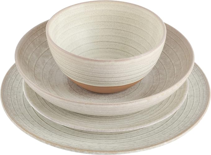 Gibson Elite 16 Piece Dreamweaver Double Bowl Terracotta Reactive Dinnerware Set - Image 6