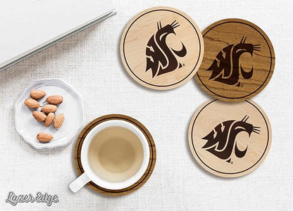 LazerEdge Washington State Cougars Wooden Coaster Set - Cherry Wood - Officially Licensed Product - 4-Pack