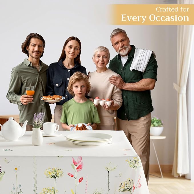 Maison d' Hermine Table Cloth Rectangle Table 100% Cotton 70 x 140 Inches Tablecloth Reusable Decorative for Dining Room Farmhouse Home Valentines Day Decorations Spring Summer - Botanical Fresh