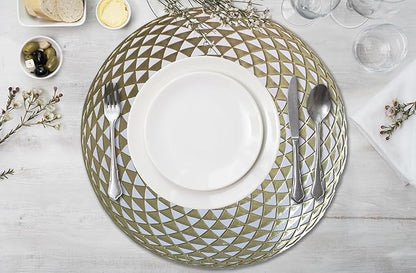 Vinyl Round Placemats Set of 4 - Non Slip Place Mats Ideal for Indoor and Outdoor Dining Table - Washable and Heat Resistant Table Mat for Kitchen Tables (Hunter Gold)