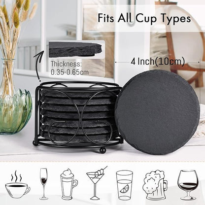 Slate Coasters Set of 8 with Metal Holder, Modern Stone Coasters - Image 3