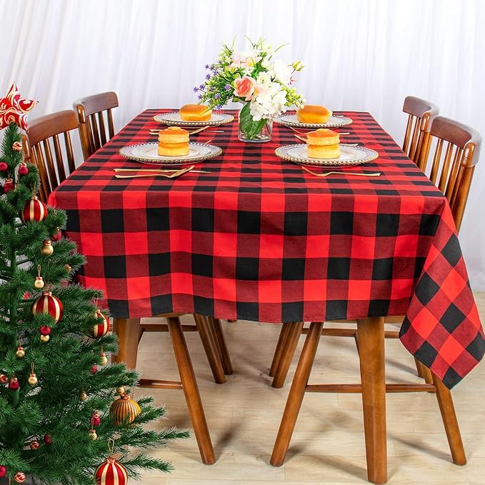 ShinyBeauty Square Tablecloth 60x60 Red Black Buffalo Plaid Cotton Cover | by ShinyBeauty