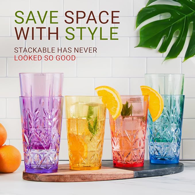 Bravario Royal Plastic Drinking Tumbler, Dishwasher-Safe BPA-Free Durable Mixed - Image 3