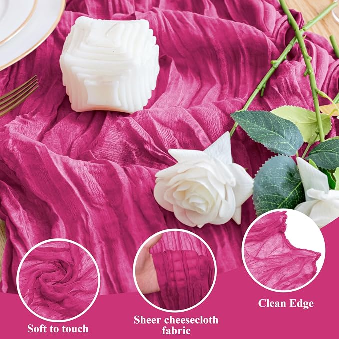 Cheesecloth Table Runner Fushia 10FT Boho Gauze Runner - Image 3