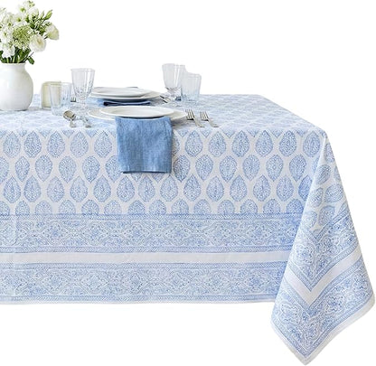ATOSII Cotton Tablecloth Amalfi Blue 72" X 120" Inches Rectangle