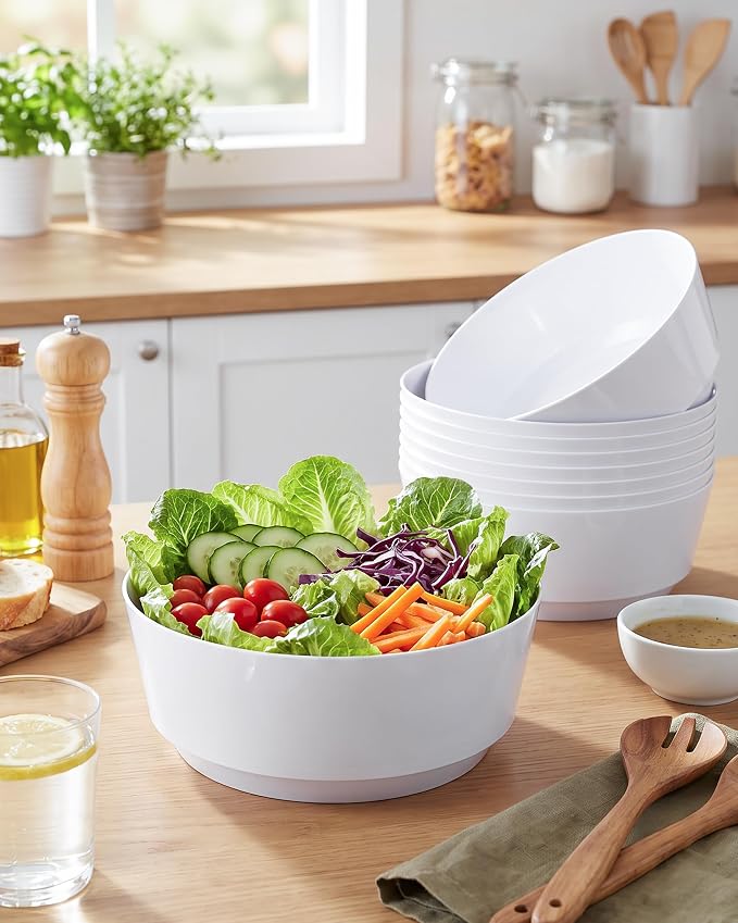 8 Pack Plastic Serving Bowls 128oz White Plastic Bowls Heavy Duty Disposable - Image 7
