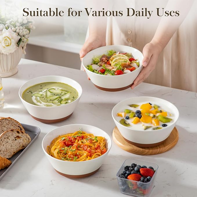 MALACASA Soup Bowls, Ceramic Salad Bowls Set of 4, 36oz Ceramic Bowls | - Image 5