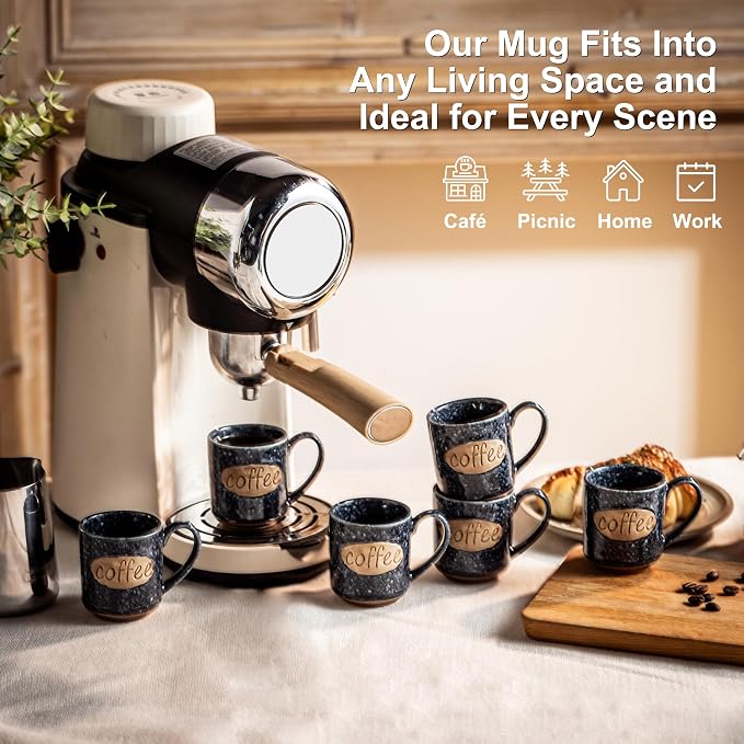 LYEOBOH Espresso Cups, Coffee Cups, Tea Cup, Coffee Cups Ceramic Set of 6 - Image 3