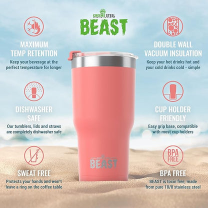 Beast 20 oz Tumbler Stainless Steel Vacuum Insulated Coffee Ice Cup Double Wall Travel Flask (Blossom Pink)