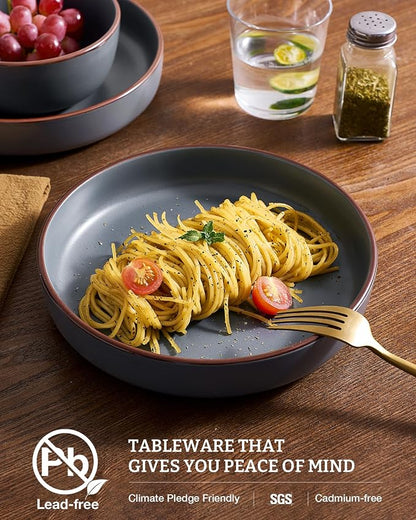famiware Mercury Pasta Bowls Set of 8, 33 oz Large Salad Bowls, Charcoal | - Image 3