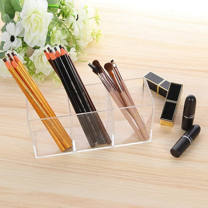 Clear Acrylic Silverware & Pen Organizer Caddy, Transparent Plastic Silverware Holder, Perfect for Office, Bedroom, and Bathroom Storage