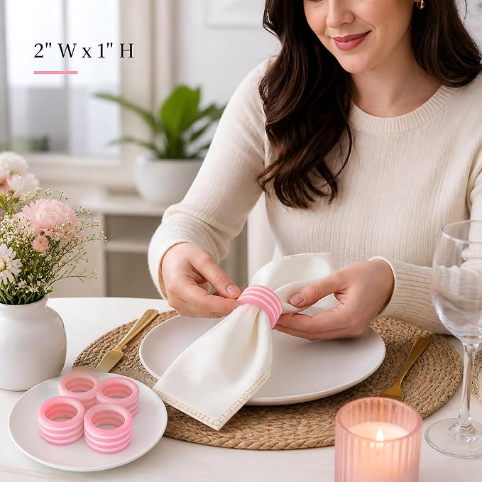 Pink Resin Napkin Rings for Weddings, elegant pink finish, cloth napkin - Image 2