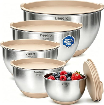 Deedro Mixing Bowls with Airtight Lids, Stainless Steel Mixing Bowls Set | by Deedro