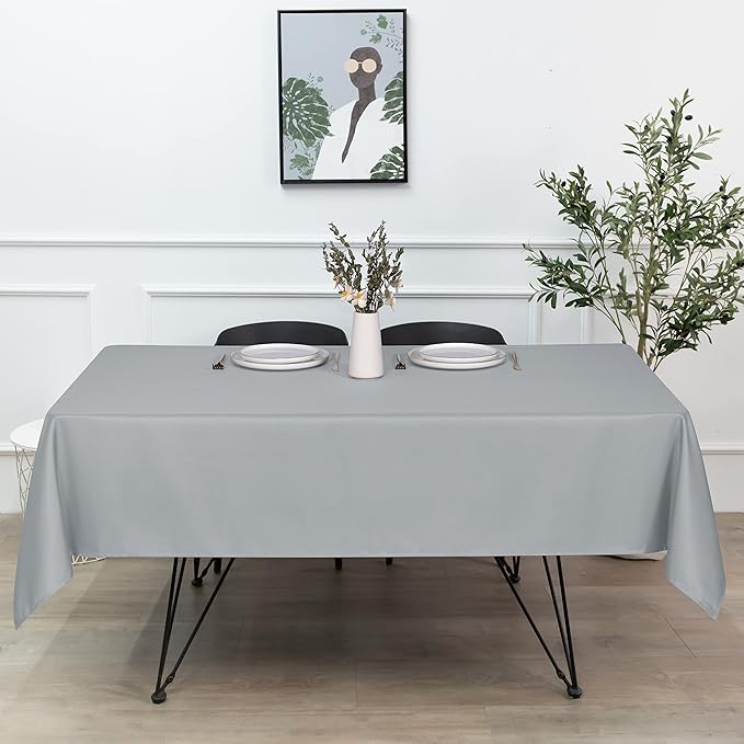 sancua Rectangle Tablecloth - 54 x 120 Inch - Stain and Wrinkle Resistant Washable Polyester Table Cloth, Decorative Fabric Table Cover for Dining Tables, Buffet Parties and Camping, Silver Grey