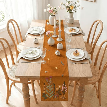 Artoid Mode Caramel Soft Chain Embroidery Wild Floral Fall Table Runner - Image 6