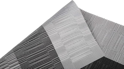 SHACOS Woven Vinyl Table Runners PVC Table Runners 12 x 36 inch Wipe Clean Reversible Plastic Weave Tabletop Counter Decor Mats Indoor Outdoor, Ombre Black and Gray
