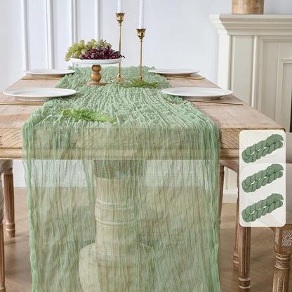 3 Pack Sage Green Cheesecloth Table Runners, 120 Inch 10Ft Moss Gauze Table by YARGEZON