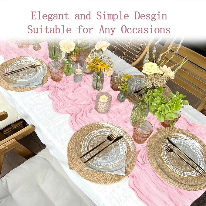 4 Pack Light Pink Cheesecloth Table Runner 20 x 120 inch Gauze Table Runners 10 - Image 4