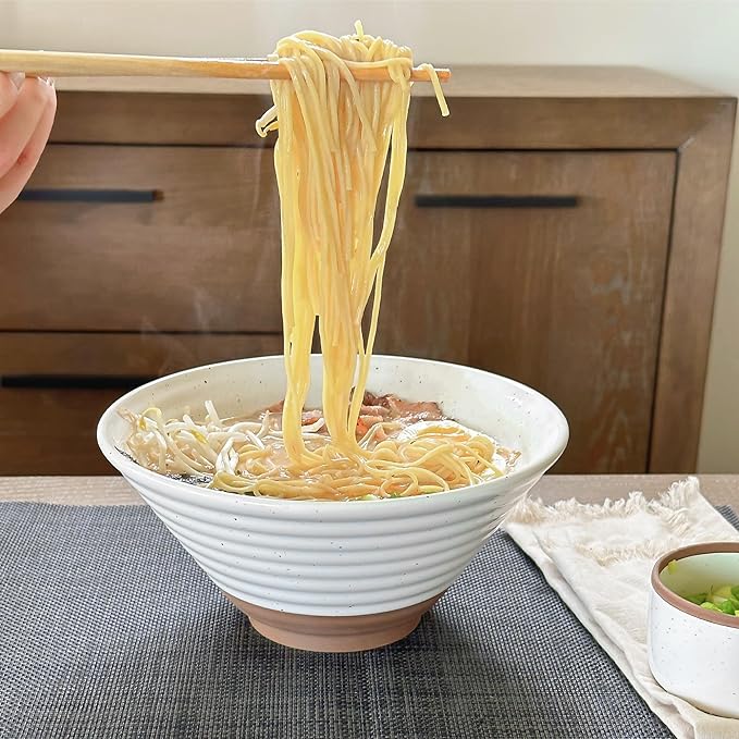 MORA Ceramic Ramen Bowl Set of 2, 45oz - Great for Pho, Miso Udon Soup, Instant Noodles, Serving, Thai or Asian Food - Microwave Safe Large Japanese Noodle Bowls, Modern Kitchen - Vanilla White