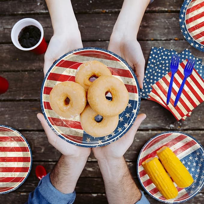 100 Pcs American Flag Party Supplies Set, Serves 25 – Disposable Patriotic - Image 4