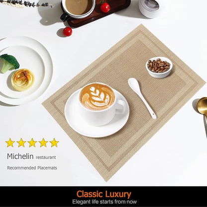 Khaki Vinyl Placemats Set of 8, Heat Resistant Table Placemats | 18x12 inch - Image 2